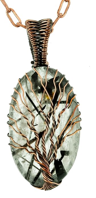 Tree Of Life Natural Gemstone Pendant Copper Wire Wrapped Jewelry Necklace