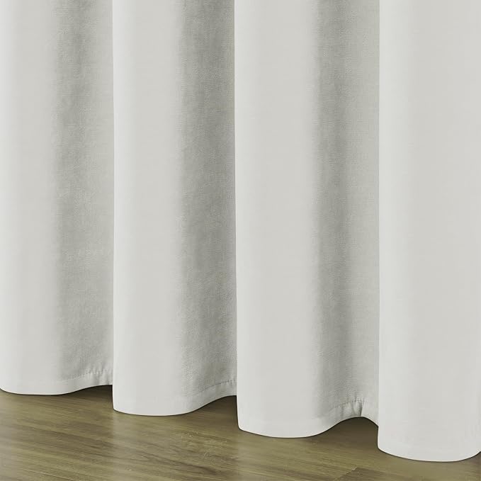 Joydeco Blackout Velvet Curtains Vanilla Grey 90 Inch Rod Pocket | Luxury Thermal Insulated Velvet Curtains for Bedroom Living Room, Soundproof Blackout Window Drapes