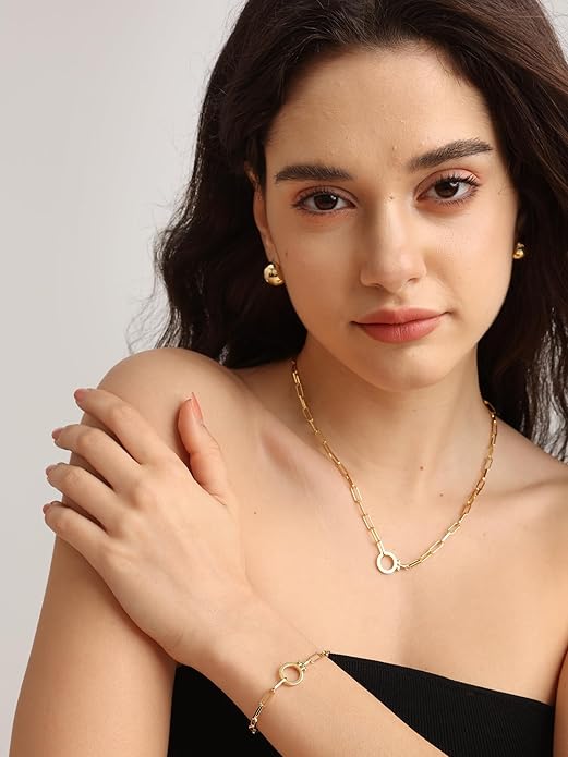 FRUMOS Gold Plated Necklace for Women, Dainty Layered Chain Necklace, Fashion Jewelry for Daily Wear
