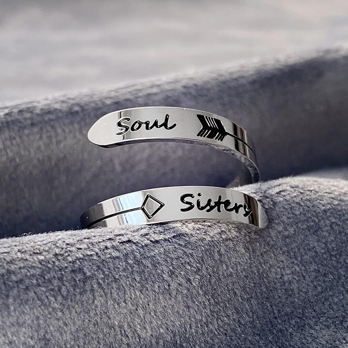 Vrycot Adjustable silvery Inspirational Stainless Steel Adjustable Bands Cool Stacking Opening Gift for Women Statement