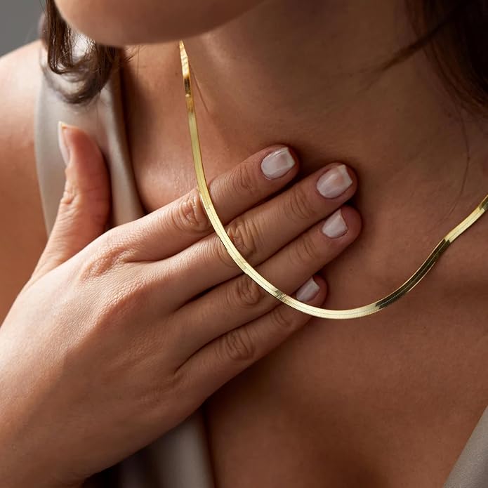 DEARMAY 14K Gold Plated Herringbone Necklaces for Women, Dainty Gold Snake Choker Chain Non Tarnish Trendy Simple Thin & Chunky Options Neckalce 1.5/3/5/6/8mm Chain Jewelry for Gifts