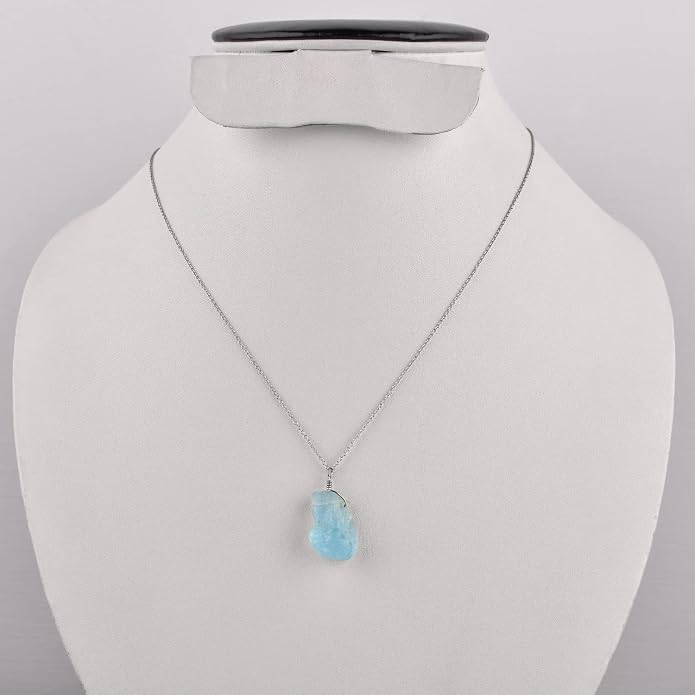 Raw Gemstone Dainty Pendant Necklace for Women, Trendy Healing Chakra Crystal, Birthstone Handmade 925 Sterling Silver Adjustable 18 inch Chain Jewelry, Birthday Gifts