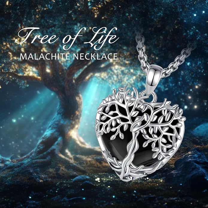 Vito Tree of Life Necklace for Women Men, Silver Plated Copper Teardrop Moonstone/Obsidian/Turquoise/Amethyst/Malachite Crystal Tree Necklace Protection Energy Amulet Jewelry Gift for Mom Wife, 20+2"