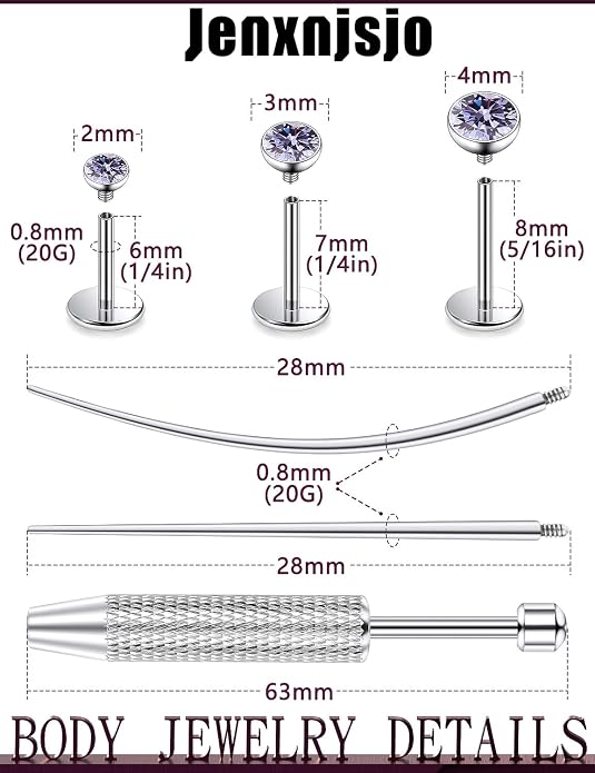 Jenxnjsjo F136 Titanium 20/18/16g Earrings Nose Lip Rings Studs Labret Medusa Tragus Helix Conch Cartilage Piercing Jewelry for Women
