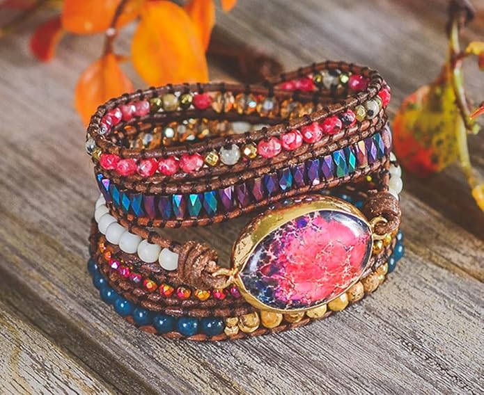 Women Wrap Bracelets Boho Natural Stone Jasper Turquoises Strand Bracelet Jewelry Collection
