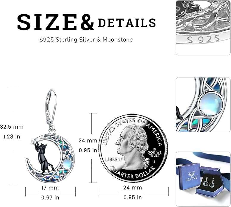 Tree of Life/Cat/Turtle/Butterfly/Flower/Celtic/Turquoise/Moonstone Dangle Earrings for Women Sterling Silver Cute Animals Drop Earrings Jewelry Gifts