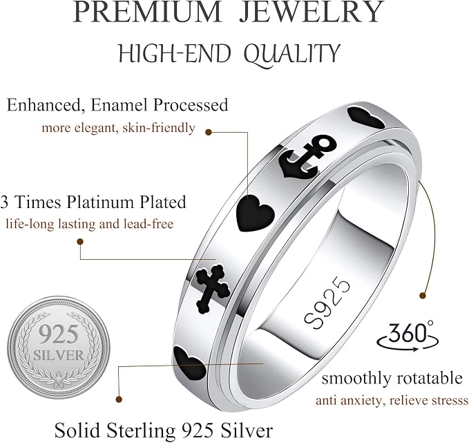 Fidget Ring Spinner Ring for Anxiety Women Men Daughter Real S925 Sterling Silver Fidget Ring