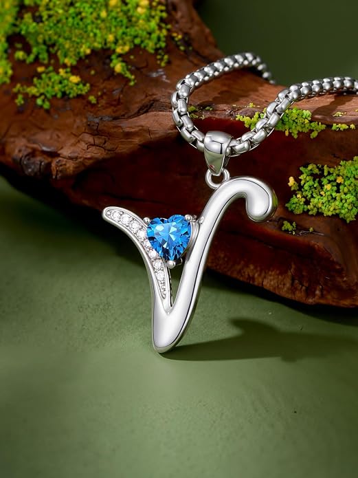 Birthday Gifts for Women Alphabet A to Z Initial Birthstone Pendant Necklaces for Women - 18k White Gold Plated Personalized Name Jewelry Anniversary Graduation Gifts for Wife Her Daughter Girlfriend(with Gift Box)