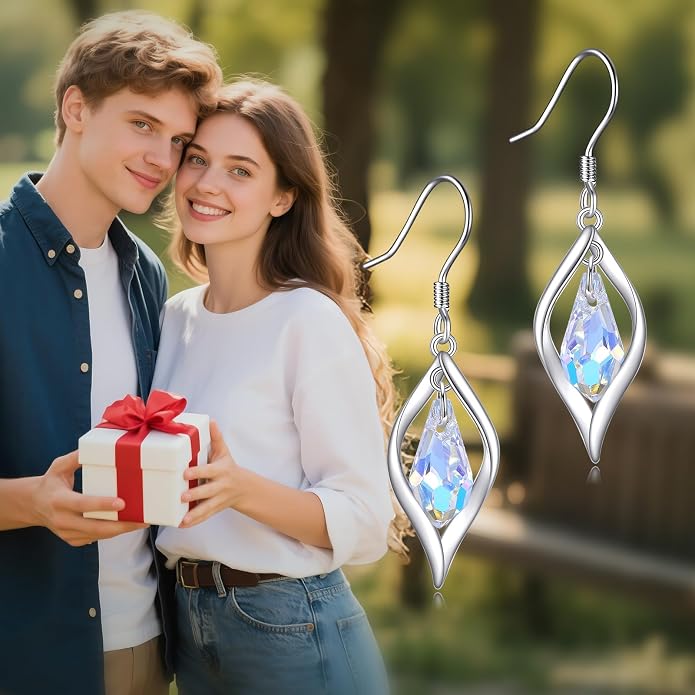 POPLYKE Dragonfly Butterfly Hummingbird Sunflower Earrings 925 Sterling Silver Abalone Shell Moonstone Leverback Earrings Jewelry