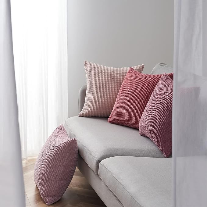 Topfinel 4 Packs Pink Decorative Throw Pillow Covers 16x16 Inch for Living Room Couch Bed Sofa, Boho Western Farmhouse Home Decor, Square Soft Moss Corduroy Fall Cushion Case 40x40 cm