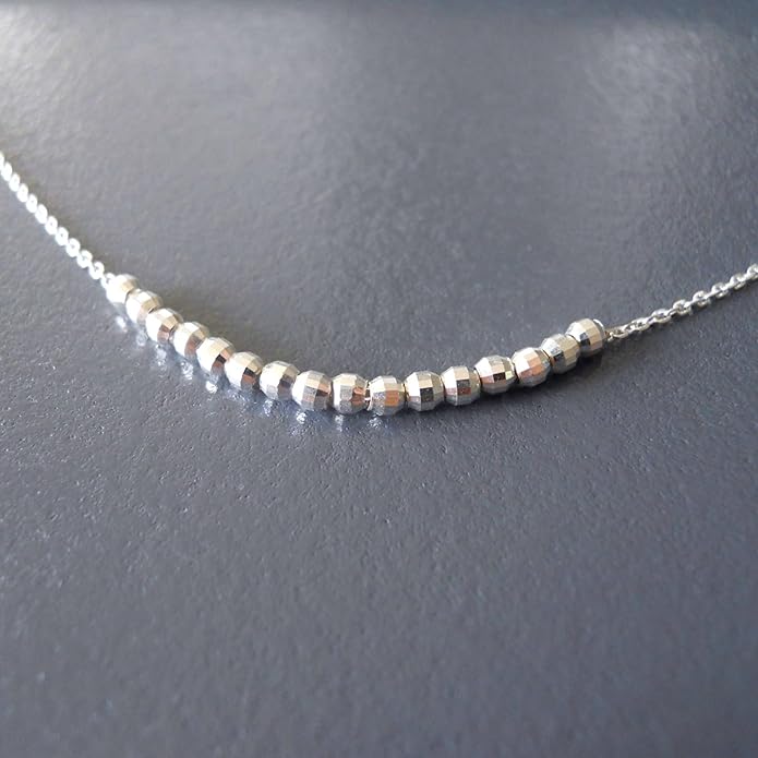 Annika Bella 925 Sterling Silver Beaded Bar Necklace for Women, Dainty Short Necklace with Silver Beads, Tarnish Resistant Jewelry, Gift for Her