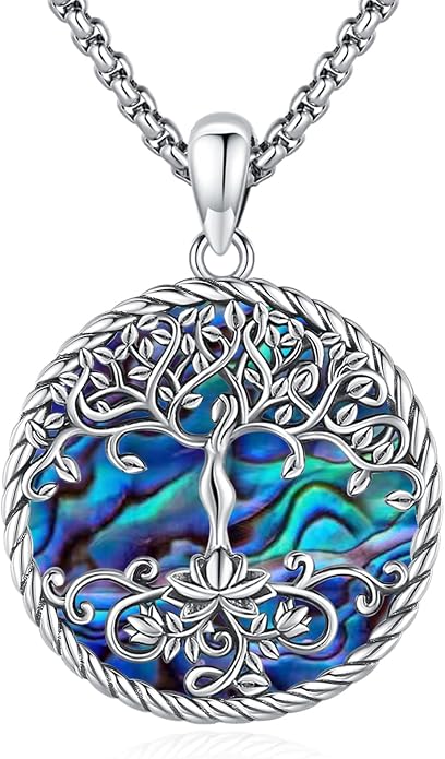 Tree of Life Necklace for Women Sterling Silver Celtic Moon Tree Moonstone Turquoise Pendant Heart Family Tree Necklace for Mother Daughter Sister Gifts