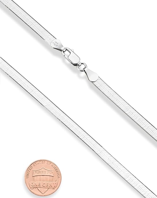 Miabella Italian Solid 925 Sterling Silver, 18Kt Gold Plated 4.5mm Flexible Flat Herringbone Chain Necklace Women, Made in Italy