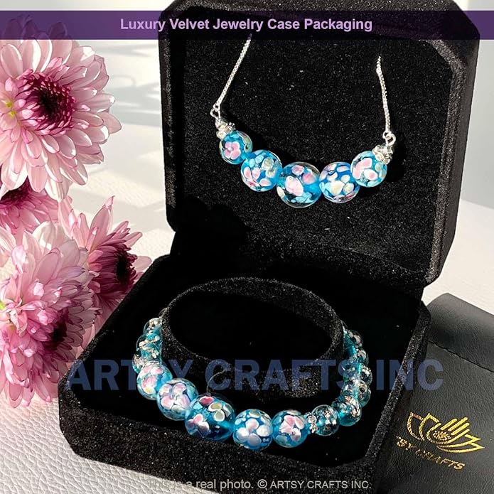 ARTSY Crafts Lily Garden Glow in the Dark Firefly Bead Bracelets Necklaces, Handmade in USA Murano Glass Jewelry, Flower Luminous Beads Mermaid Crystal Bracelet Bangle