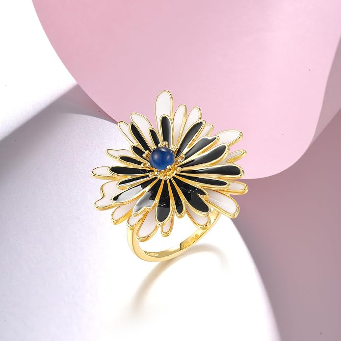 Santuzza 925 Sterling Silver Enamel Flower Statement Ring for Women