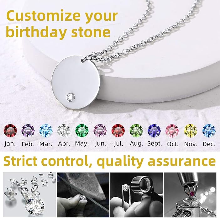 GOLDCHIC JEWELRY Personalized Birthstone Name Necklaces for Men Women, Engraved Family Names Necklace with Birthstone Vertical Bar Necklace, Pendant for Husband/Father/Grandma/Wife Birthday Gifts