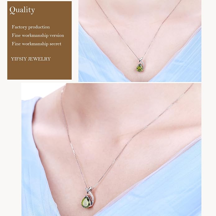 Teardrop Birthstone Necklace for Women,925 Sterling Silver Pear Cut Zircon Gemstone Pendant Necklace for Birthday Engagement Anniversary Wedding Jewelry