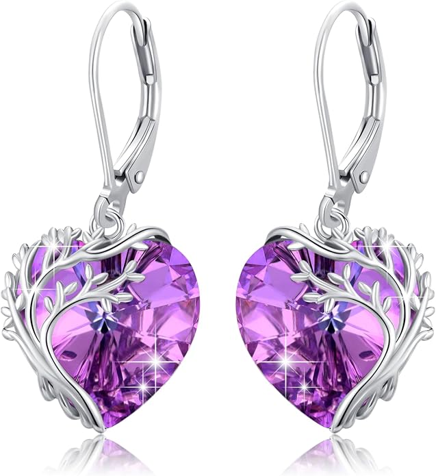 Tree of Life Earrings for Women 925 Sterling Silver Tree of Life Drop Earrings with Heart Crystal Tree of Life Jewelry Birthday Anniversary Party Gifts for Women Girls