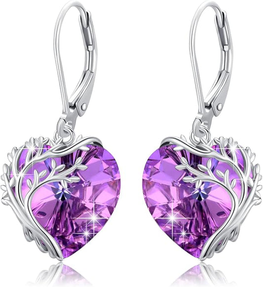 Tree of Life Earrings for Women 925 Sterling Silver Tree of Life Drop Earrings with Heart Crystal Tree of Life Jewelry Birthday Anniversary Party Gifts for Women Girls