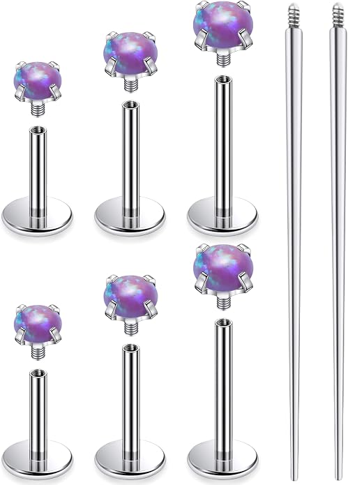 Ruifan Titanium Flat Back Lip Rings Externally Threaded Earrings Studs Nose Rings 20G 18G 16G Round Opal Tragus Cartilage Lobe Rook Helix Conch Labret Medusa Piercing Jewelry for Women Men