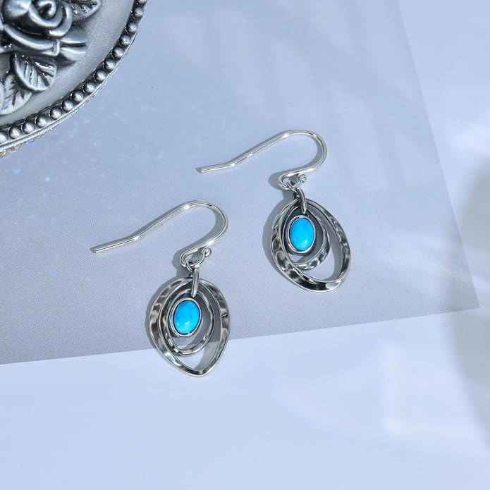 Real 925 Sterling Silver Trendy Dangle Earrings for Women | White Gold Plated | Hypoallergenic Turquoise/Black Onyx/Opal Filigree Jewelry Lightweight Celtic Lover Knot Leverback Earrings Gifts