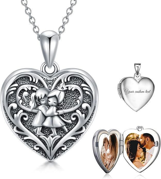 SOULMEET Personalized Silver Locket Necklace That Holds Pictures Photo Keep Someone Near to You, Memorial Custom Lockets Necklaces Letters Engraving for His Her