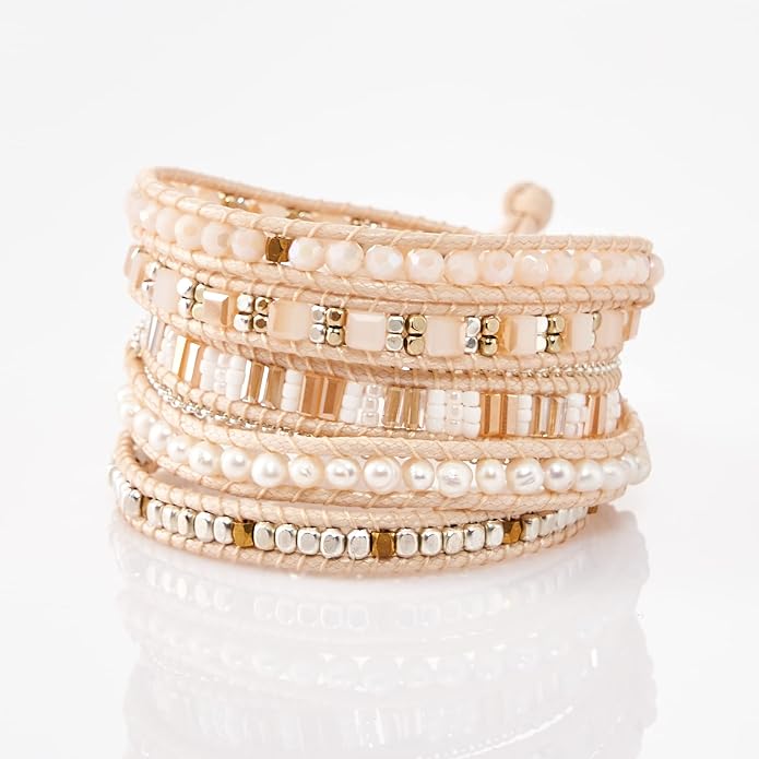 Bracelet for Women – Handmade Vegan Boho Natural Stone Layered Bracelet, Thailand Bohemian Stackable Beaded Wrap Bracelets, Summer Hippie Bracelet Stack, Fashion Jewelry Gifts