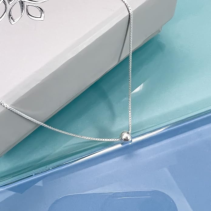 Sterling Silver Tiny Dot Necklace, Very Tiny Delicate and Dainty Sterling Silver Ball Bead Choker Necklace, Round Silver Bead Layering Necklace for Women, Dainty Minimalist Necklace