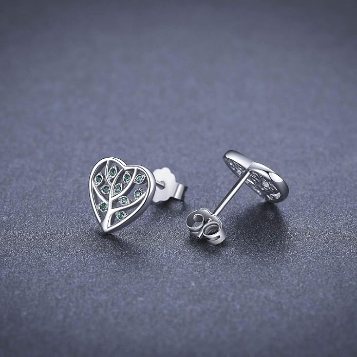 Tree of Life Earrings, 925 Sterling Silver Heart Shaped Studs for Women, Hypoallergenic Earrings for Sensitive Ears Gifts for Women with Gift Box…