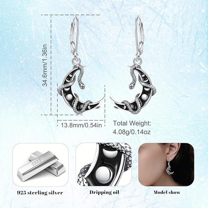 Vito 925 Sterling Silver Teardrop Earrings for Women, Moonstone Turquoise Drop Dangle Earrings Cat Snake Turtle Tree of Life Leverback Earrings Boho Jewelry Gift for Mom Wife
