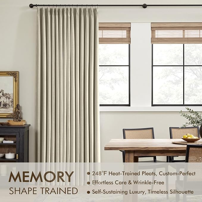 MIULEE Burlywood Birch Pinch Pleated 100% Blackout Linen Curtains for Bedroom, Room Darkening Memory Trained Window Curtains 90 inches Long for Living Room, Black Out Pleat Drapes, 2 Panels
