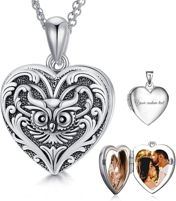 SOULMEET Personalized Silver Locket Necklace That Holds Pictures Photo Keep Someone Near to You, Memorial Custom Lockets Necklaces Letters Engraving for His Her