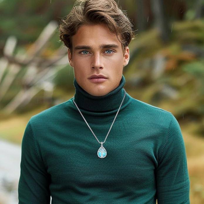 Turquoise Jewelry for Women Men 925 Sterling Silver Pendant Urn Necklaces for Ashes Picture Locket Necklace Thor Hammer Yggdrasil Virgen De Guadalupe St Michael Christopher Judas Witches Knot Necklace