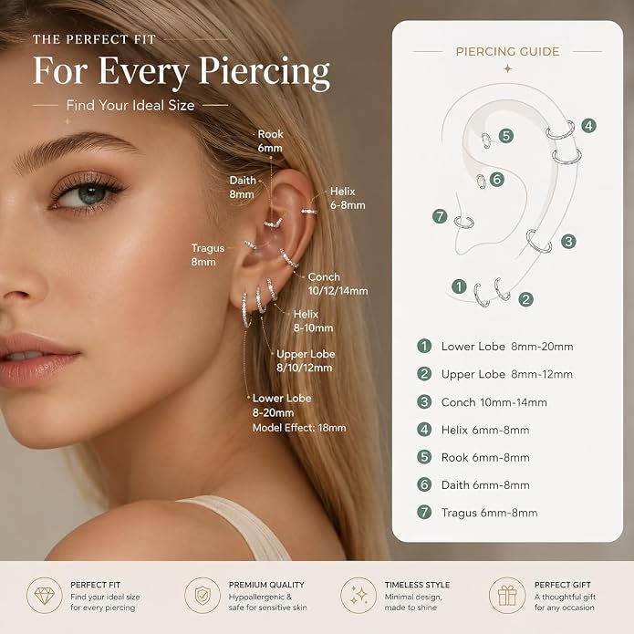 925 Sterling Silver Huggie Hoop Earrings for Women Men, Hypoallergenic Small Sleeper Hoop Earrings for Sensitive Ears, Lightweight Tiny Cartilage Helix Tragus Hoops 6mm 8mm 10mm