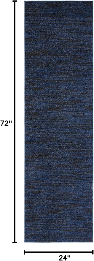 Nourison Home Nourison Essentials Midnight Blue 2' x 6' Area Rug - Easy Clean, Non Shedding, Bed Room, Living Room, Dining Room, Kitchen (6' Runner)