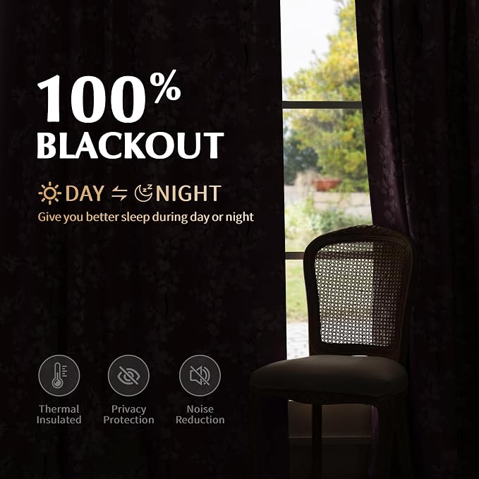 FMFUNCTEX 100% Blackout Pink Floral Curtains 96 Inch Grommet 2 Panels | Black Out Drapes,Thermal Insulated Cottage Farmhouse,Blossom Patterned Extra Long Curtain for Bedroom,Living Room Darkening