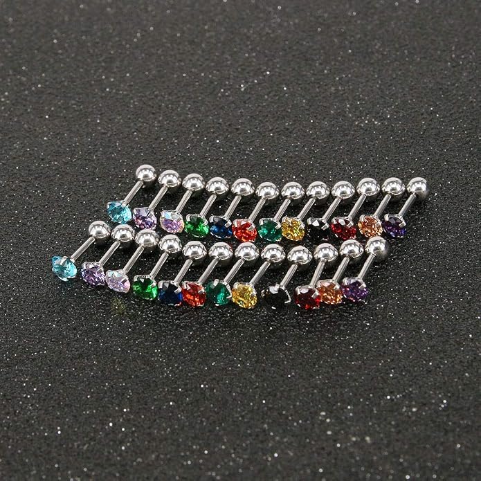 ZS 12 Pairs CZ Ear Stud Mixed Colors Cartilage Earrings Set Stainless Steel Barbell Studs Earrings Helix Tragus Piercing