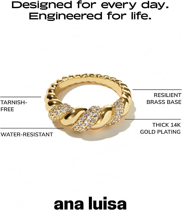 Ana Luisa Gold Rings for Women - 14K Gold Plated Rings for Women Non Tarnish - Trendy Stacking Ring for Daily Wear - Twisted, Heart, Eternity Ring Styles - Hypoallergenic & Water-Resistant Jewelry