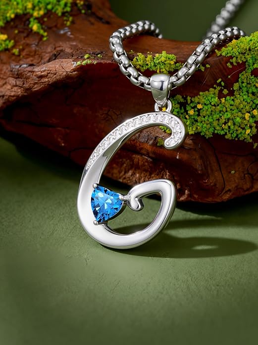 Birthday Gifts for Women Alphabet A to Z Initial Birthstone Pendant Necklaces for Women - 18k White Gold Plated Personalized Name Jewelry Anniversary Graduation Gifts for Wife Her Daughter Girlfriend(with Gift Box)