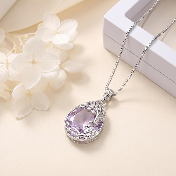 Teardrop Moonstone Necklace for Women Tree of Life/Filigree Birthstone Pendant Necklace Jewelry
