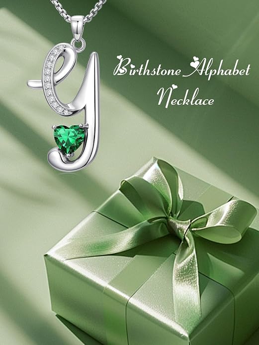 Birthday Gifts for Women Alphabet A to Z Initial Birthstone Pendant Necklaces for Women - 18k White Gold Plated Personalized Name Jewelry Anniversary Graduation Gifts for Wife Her Daughter Girlfriend(with Gift Box)