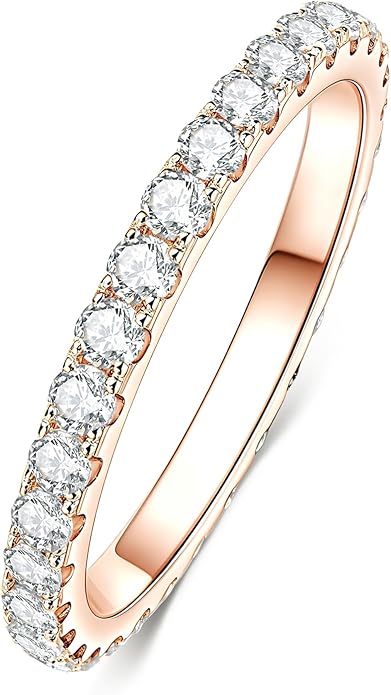 14K Gold Filled Silver Simulated Diamond Moissanite Engagement Promise Ring for Her, Stackable Ring Channel Setting Full Eternity Bridal Band Halo Rings Wedding Bands Size 4 to 10