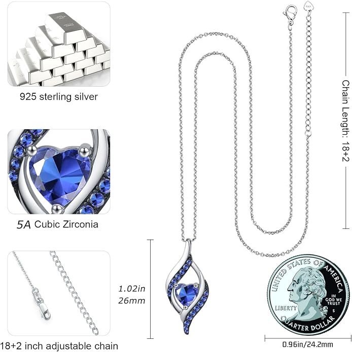 KiiKii Birthday Gifts for Women Birthstone Necklace Platinum Plated 925 Sterling Silver Forever Love Heart Pendant Meaningful Jewelry Gifts for Wife Mom