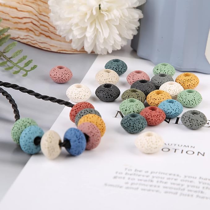 SUNYIK Pack of 2 Colorful Lava Rock Essential Oil Diffuser Stone Loose Bead & Pack of 50 Coloful Lava Rock Essential Oil Diffuser Stone Loose Beads