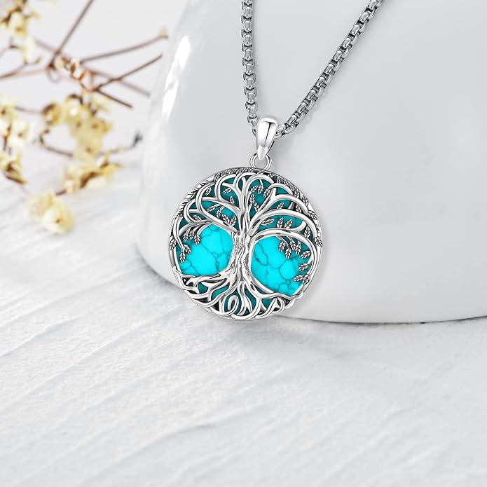 Jewelry Gifts - Tree of Life Necklace Sterling Silver Abalone Shell/Opal/Moonstone/Black Onyx/Turquoise/Malachite/Crystal Family Tree of Life Jewelry for Women Men