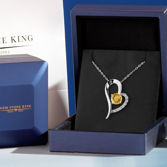 Gem Stone King Heart Shape Pendant Necklace For Women | 925 Sterling Silver | 6MM Round Gemstone Birthstone | Heart Necklace For Women | With 18 Inch Silver Chain