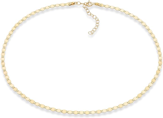 Miabella 925 Sterling Silver, 18K Gold Plated 925 Sterling Silver Figaro, Beaded Singapore, Sparkle, Cuban Link Chain, Choker Necklace for Women Made in Italy