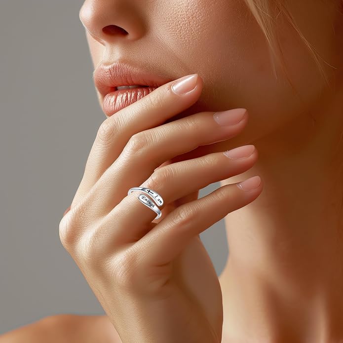 925 Sterling Silver Inspirational Adjustable Rings - Personality Encouragement Jewelry Gift For Women