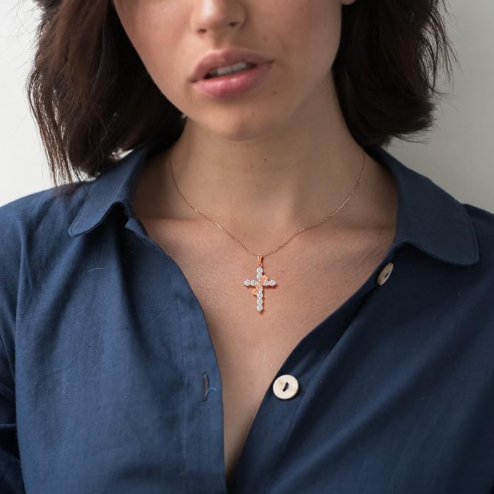 Rotated Crown Cross Necklaces for Women, 925 Sterling Silver Round Cut Zircon Neckalce Pendant With Ring Birthstones Jewelry for Her