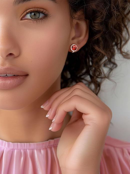 Silvora 925 Silver 8MM Cubic Zirconia Birthstone Clip On Stud Earrings Round Non Pierced Earrings For Women,Come with Box